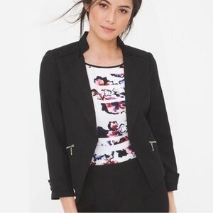 White House Black Market Black Linen Blend Cropped Sleeve Open Blazer Size 8